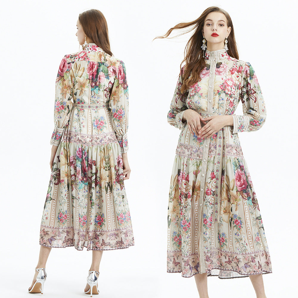 The Palais Lantern Set | Printed Long Sleeve Ruffle Two-Piece | Elegant Chiffon Mid-Length Gown | Parisian Princess