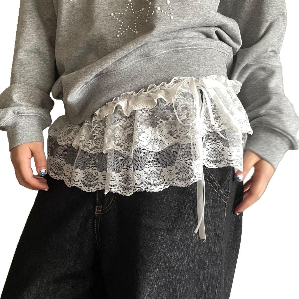 Lace Short Skirt Curtain A- Line Ballet Bow Lace-up Skirt Bandage Dress