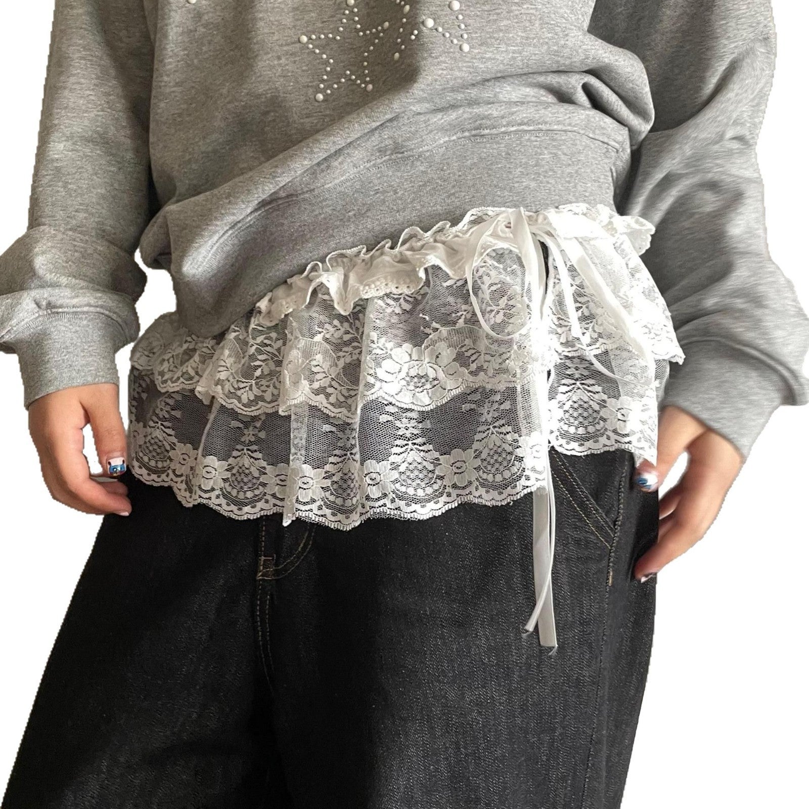 Lace Short Skirt Curtain A- Line Ballet Bow Lace-up Skirt Bandage Dress