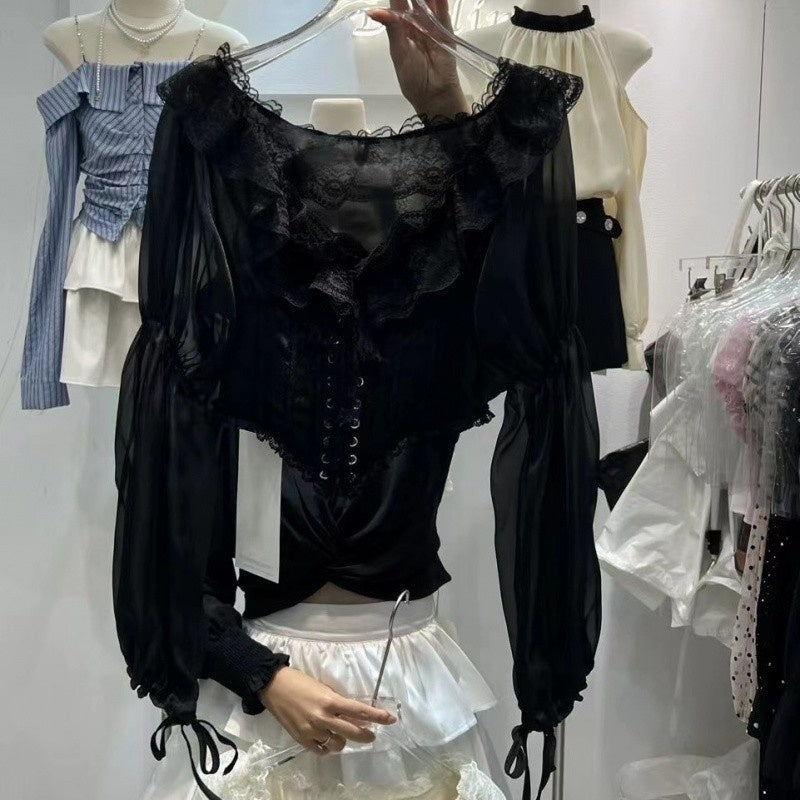 The French Court Waist Seal Blouse | Retro Ruffled Long-Sleeve Top | Parisian Fairy Collection Urban Blouse | Parisian Princess