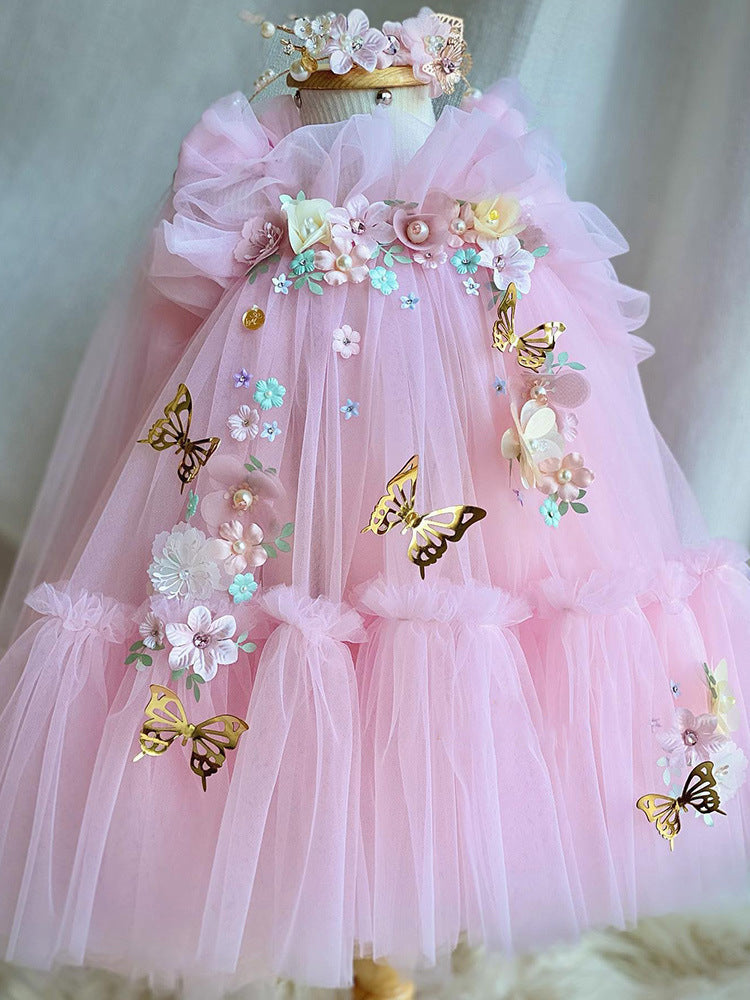 Parisian Baby Princess:  Mesh Puffy Skirt Butterfly Wings Children Princess Dress