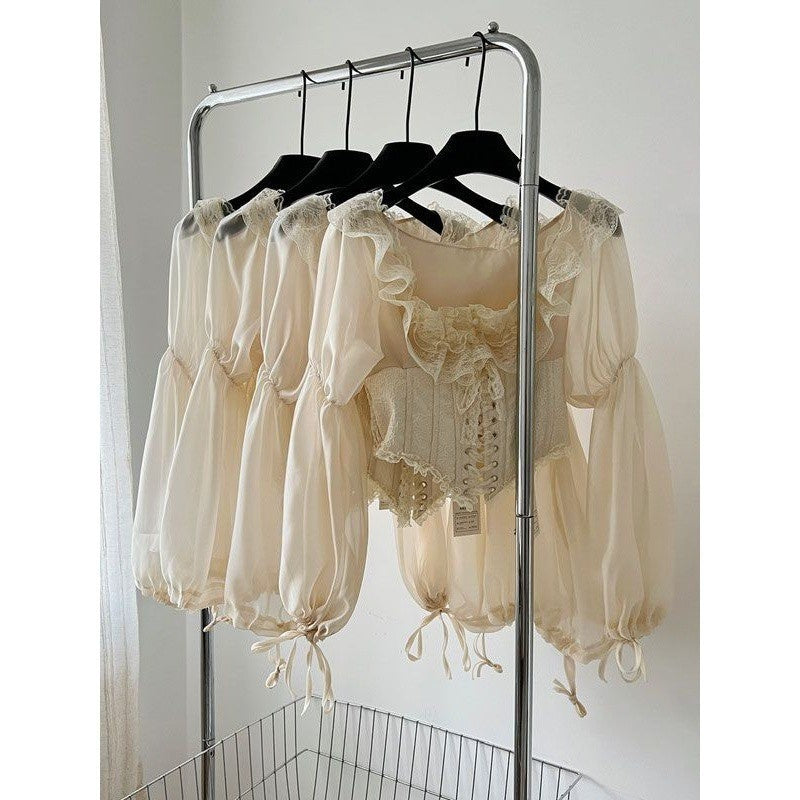 The French Court Waist Seal Blouse | Retro Ruffled Long-Sleeve Top | Parisian Fairy Collection Urban Blouse | Parisian Princess
