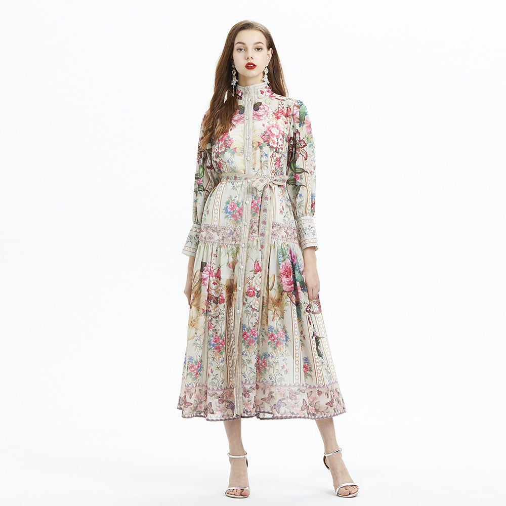 The Palais Lantern Set | Printed Long Sleeve Ruffle Two-Piece | Elegant Chiffon Mid-Length Gown | Parisian Princess