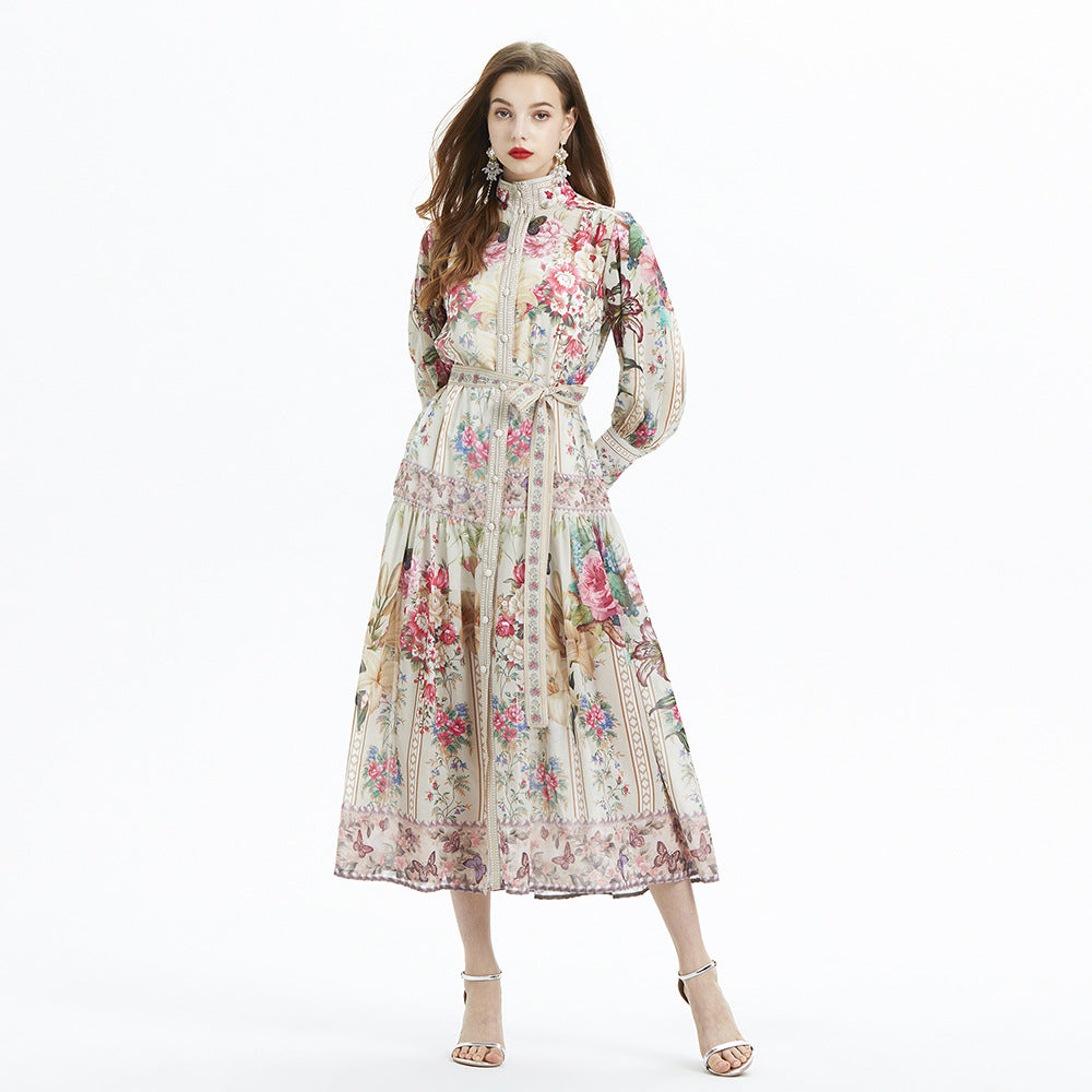 The Palais Lantern Set | Printed Long Sleeve Ruffle Two-Piece | Elegant Chiffon Mid-Length Gown | Parisian Princess
