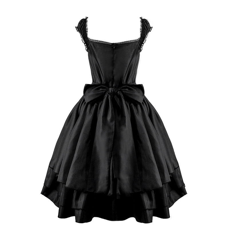 The Montmartre Noir Gown | Parisian Nocturne Rope High Waist Dress | Slim Fit Gothic Palace Vestido | Parisian Princess