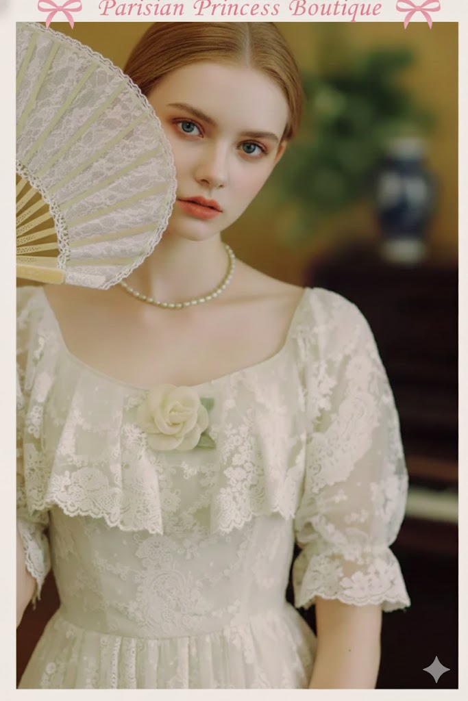 Parisian Court Vintage Oil Painting Style Slim Waist Comfortable Lace Collar Lyocell Dresses