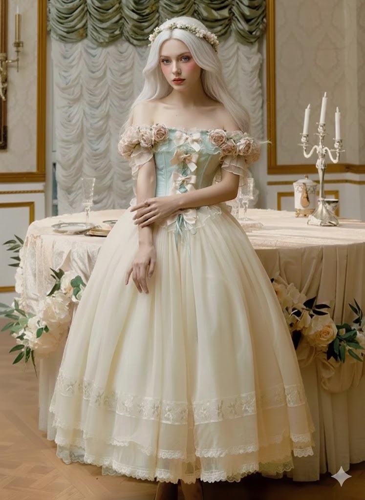 Elegant Vintage Princess Birthday Party Dress 3D Rose Off-Shoulder Short Sleeve Lace-up Slim Mesh Fluffy Lolita Long Dress Women
