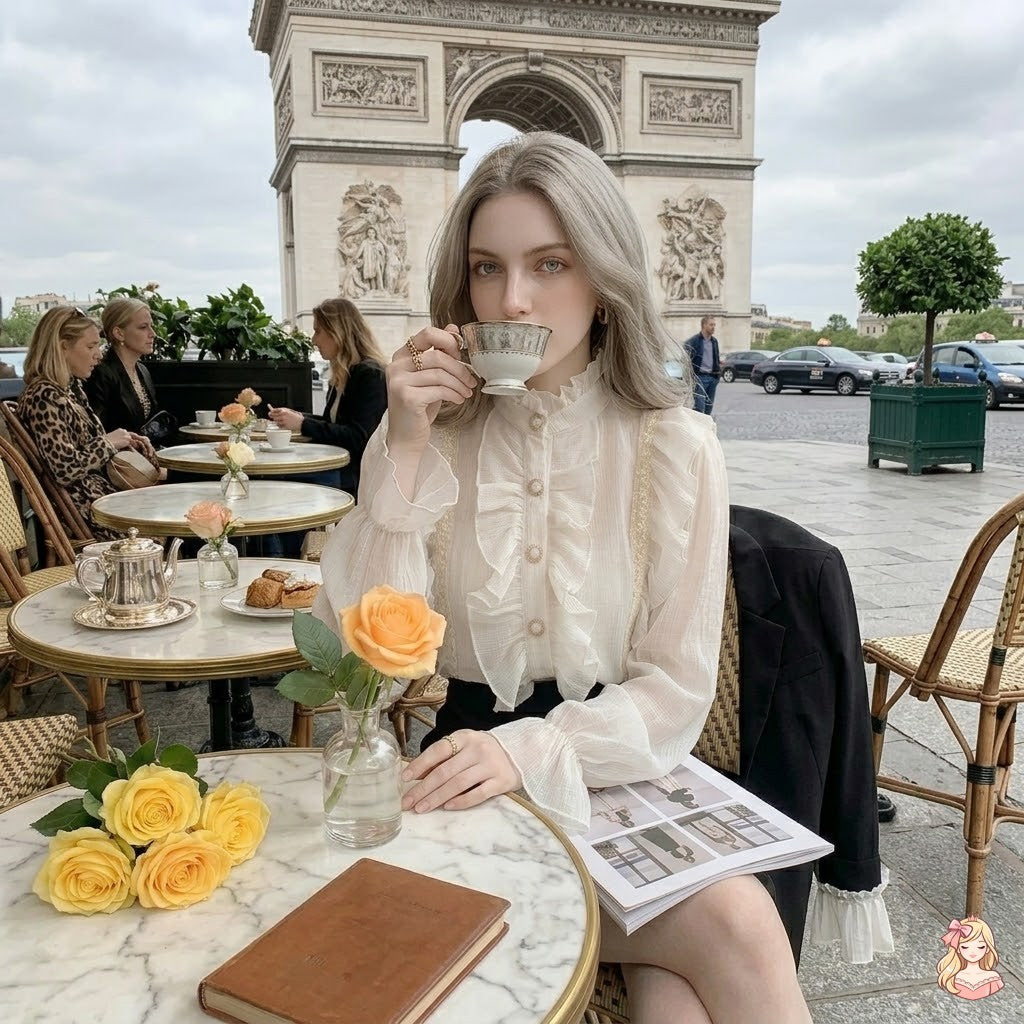La Petite Chantilly Apricot Lace Blouse | Flight Sleeve Court Top | Vintage Niche Blouse | Parisian Princess