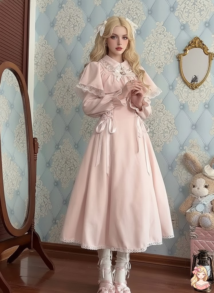 The Pink Rose Tuileries Gown | French Petit Lolita Daytime Dress | Romantic Capelet Ruffle Maxi | Parisian Princess