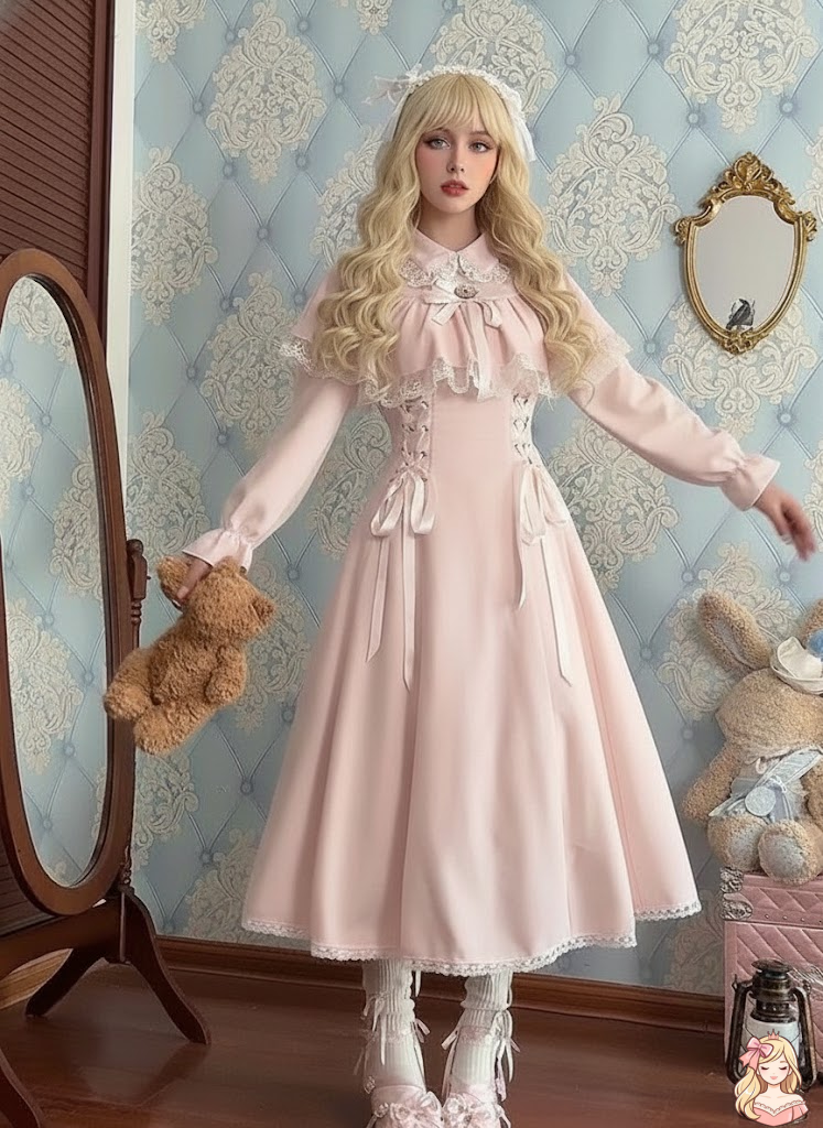 The Pink Rose Tuileries Gown | French Petit Lolita Daytime Dress | Romantic Capelet Ruffle Maxi | Parisian Princess
