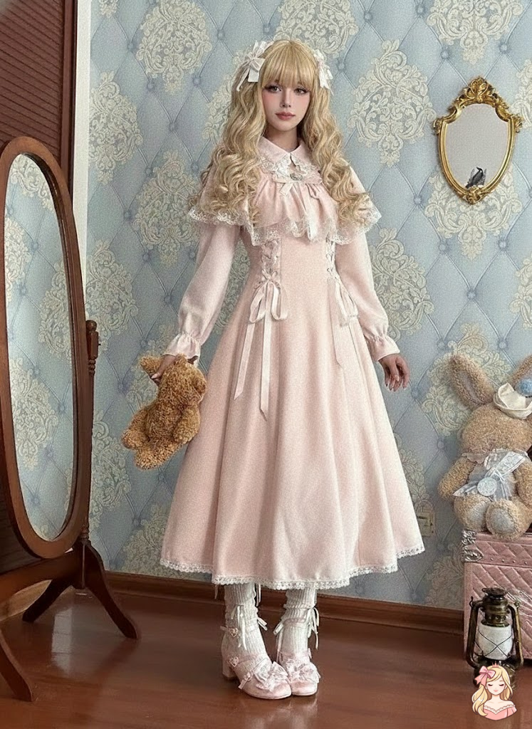 The Pink Rose Tuileries Gown | French Petit Lolita Daytime Dress | Romantic Capelet Ruffle Maxi | Parisian Princess