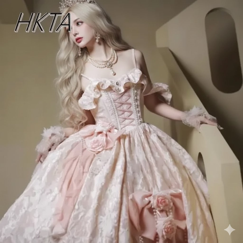 Lolita Original Princess Dress Fashion Sweet Flower Bead High Waist Slim Long Suspender Dress Wedding Gorgeous Adult Party Dress