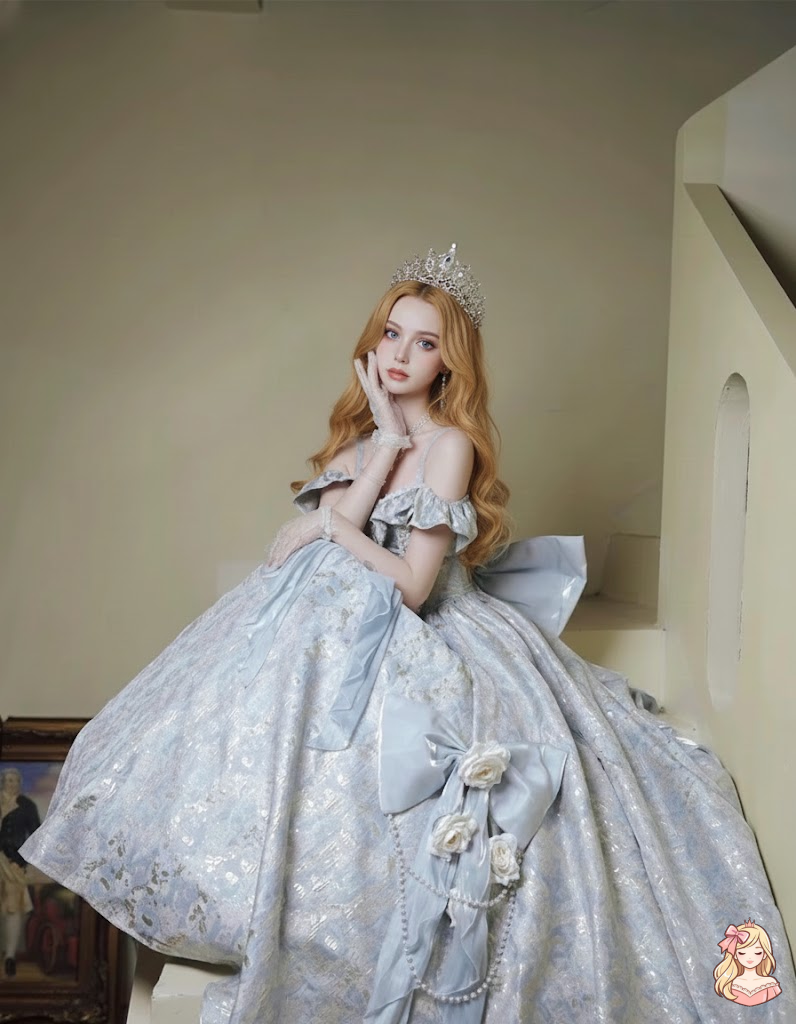 The Lumière Beaded Gown | Sweet Flower Appliqué Suspender | French Lolita Wedding Maxi | Parisian Princess