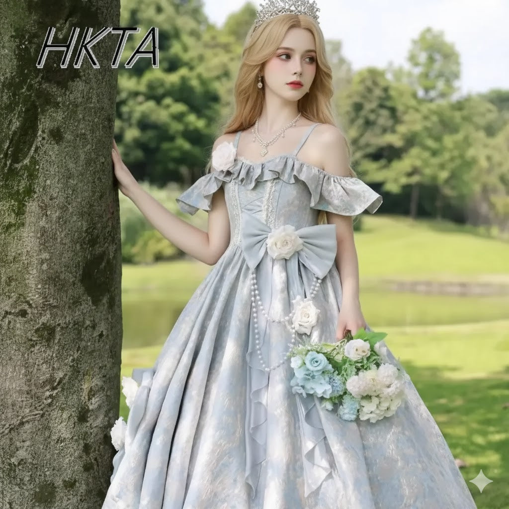 Lolita Original Princess Dress Fashion Sweet Flower Bead High Waist Slim Long Suspender Dress Wedding Gorgeous Adult Party Dress