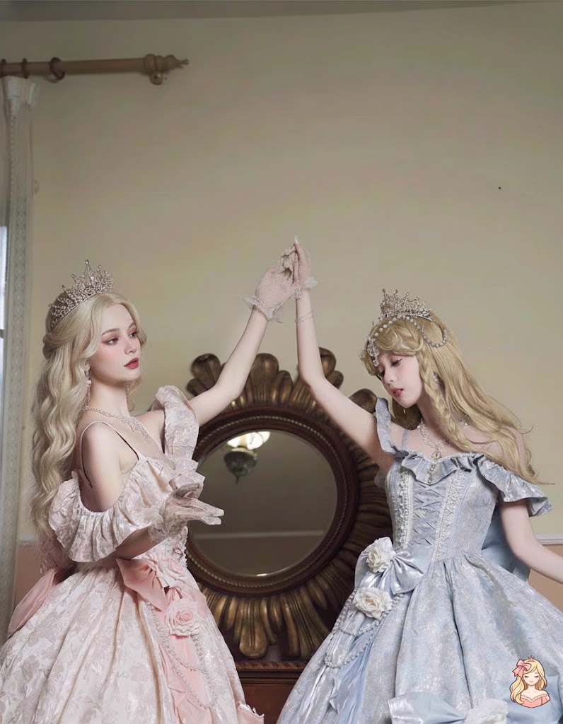 The Lumière Beaded Gown | Sweet Flower Appliqué Suspender | French Lolita Wedding Maxi | Parisian Princess