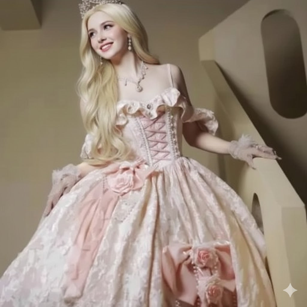 Lolita Original Princess Dress Fashion Sweet Flower Bead High Waist Slim Long Suspender Dress Wedding Gorgeous Adult Party Dress