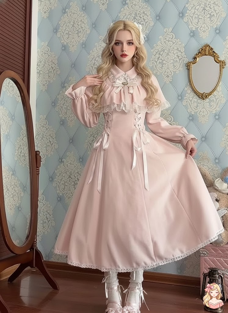 The Pink Rose Tuileries Gown | French Petit Lolita Daytime Dress | Romantic Capelet Ruffle Maxi | Parisian Princess