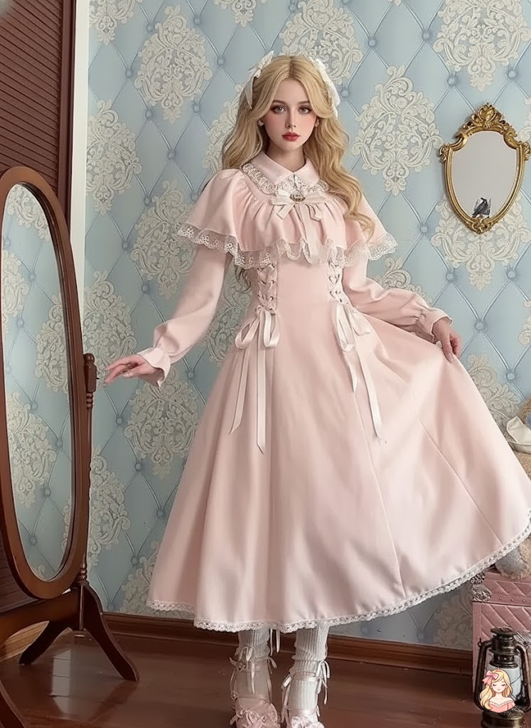 The Pink Rose Tuileries Gown | French Petit Lolita Daytime Dress | Romantic Capelet Ruffle Maxi | Parisian Princess